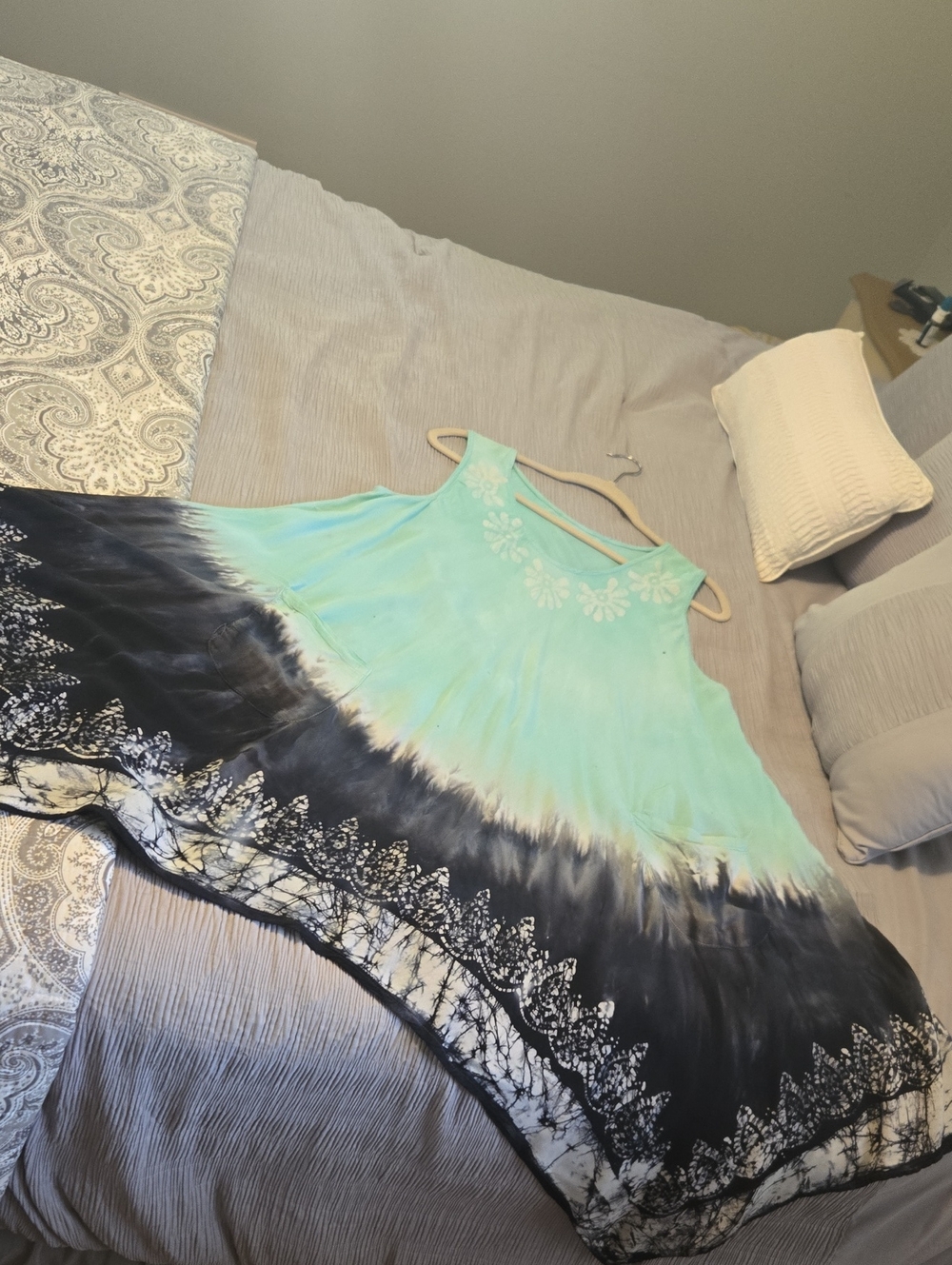 Tie-Dye Sundress in Aqua and Black - Lightweight Flowing Cover-up/ Dress